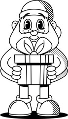 Santa black-and-white character giving gift