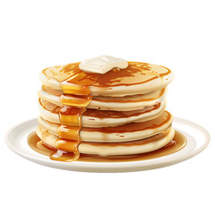 Stack of Pancakes Topped with Butter and Syrup on a White Plate