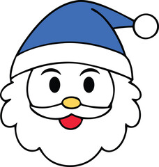 Flat Santa Claus Face Vector Cute Christmas Icon with Blue Hat