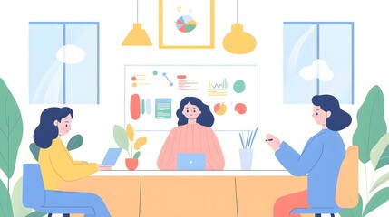 Company employees are having a work meeting.