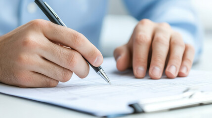 Close up of hands writing on financial documents, showcasing attention to detail and analysis