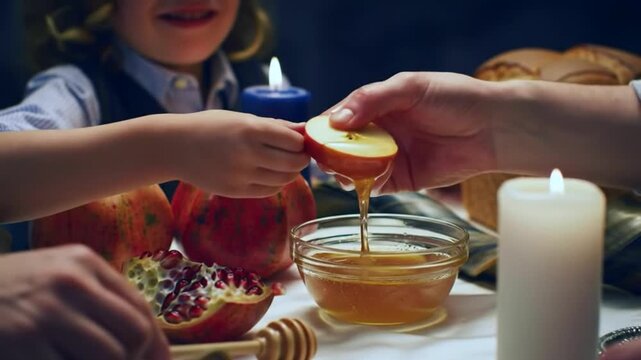 Jewish Family Gathering Around Rosh Hashanah Table