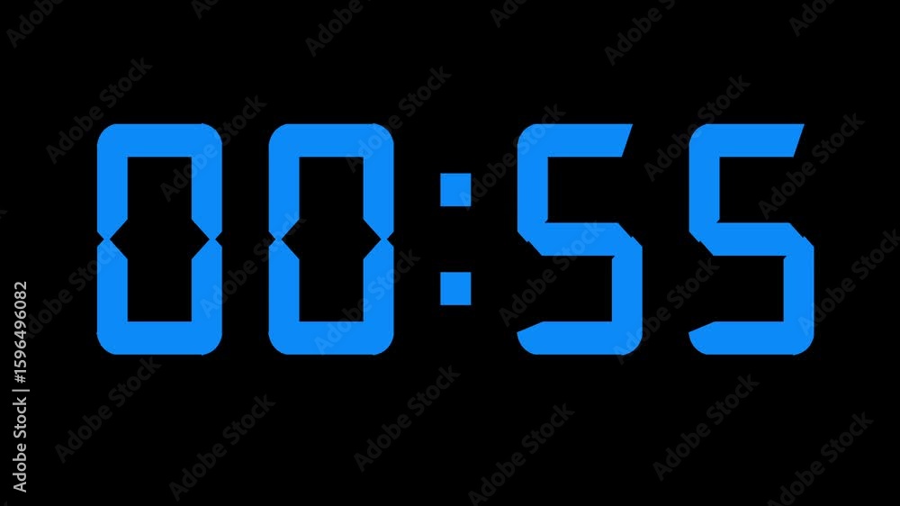 Poster countdown timer from 1 minute to 0 minute on black background