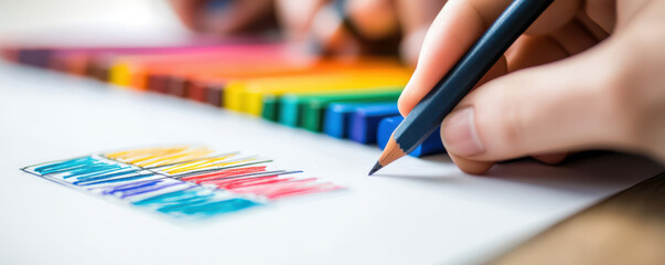Creative team sketching ideas with colored pencils paper, showcasing vibrant colors and artistic
