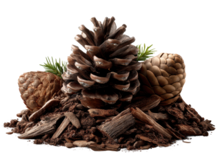 Exploring pine cones and wood chips nature isolated on transparent background