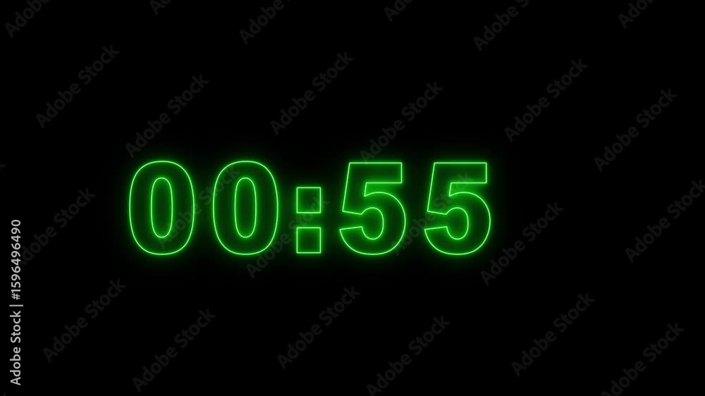 Poster neon countdown timer one minute animation from 60 to 0 seconds, sliding 60 seconds countdown, countd