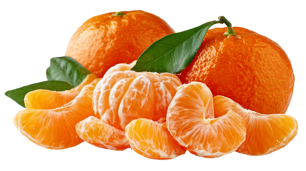 Fresh Mandarin Oranges Slices and Halves on Isolated Background