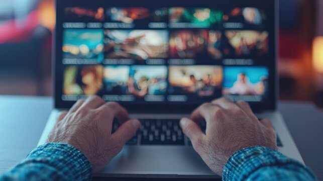 Person browsing images on a laptop