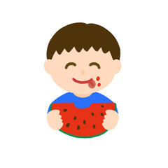 スイカを食べている男の子