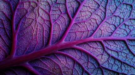 Obraz premium Ultra-detailed macro of purple cabbage leaf veins in vivid color.