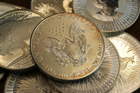 Pure silver coin of the United States of America. 1 dollar American silver eagle one ounce.