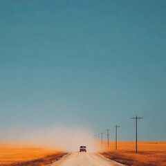 Obraz premium Car driving down a quiet rural road
