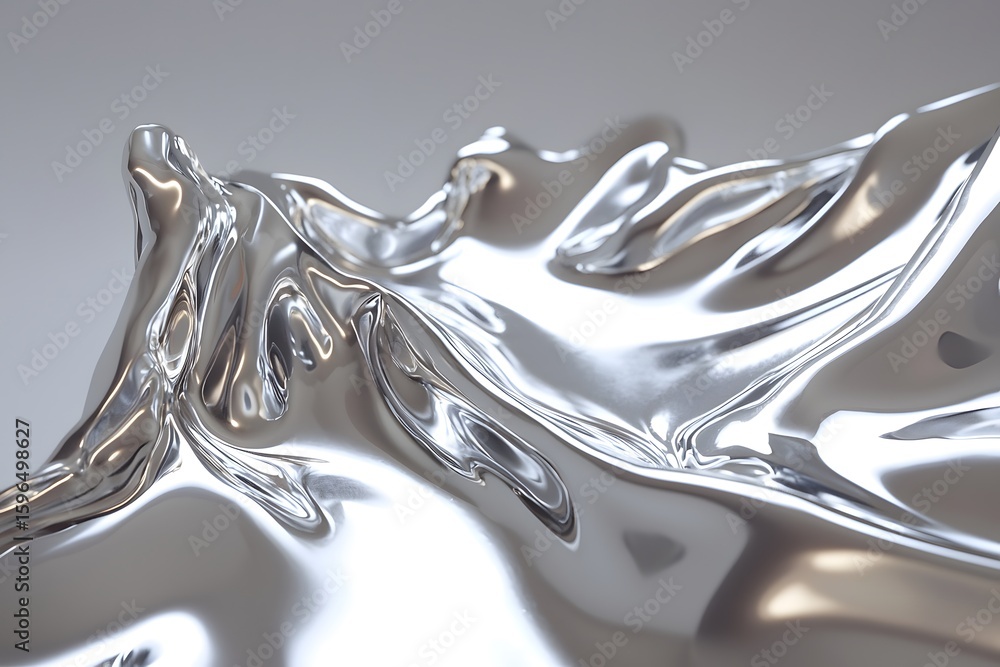 Poster reflective silver surface with flowing waves and smooth texture
