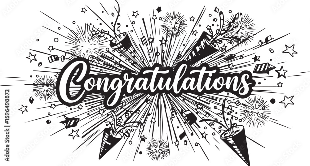Poster vector art of congratulations text with exploding fireworks and confetti