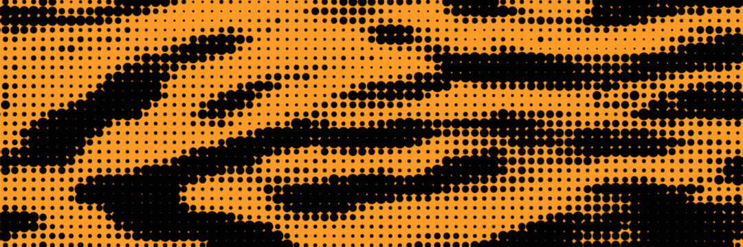 Animal print with halftone effect. Black dotted texture on the yellow background. Vector modern pattern.