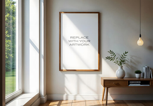 Frame Interior Canvas Wall Art Poster Room Mockup Template Blank Paper Texture