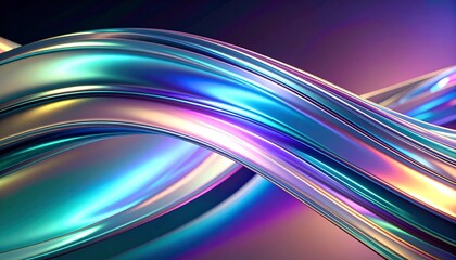 Naklejka premium Shiny metal curves create vibrant background with colorful gradient in dark room