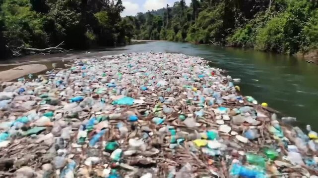 River of Plastic Environmental Pollution Threatens Pristine Jungle Ecosystem.