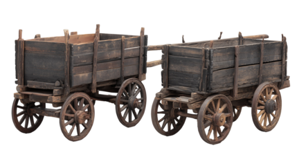 Vintage Wooden Carts with Wheels on a White Background