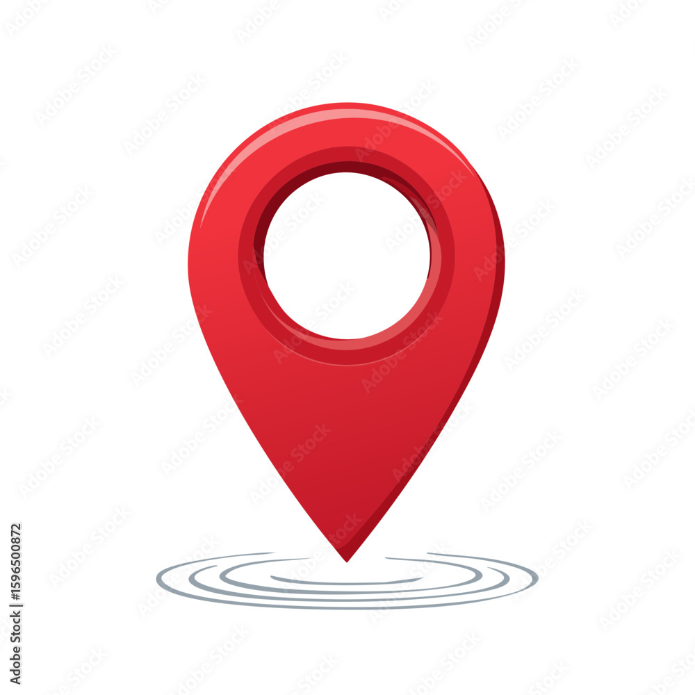 Poster vibrant red map pointer with ripple effect illustration for location tracking and geo positioning ap