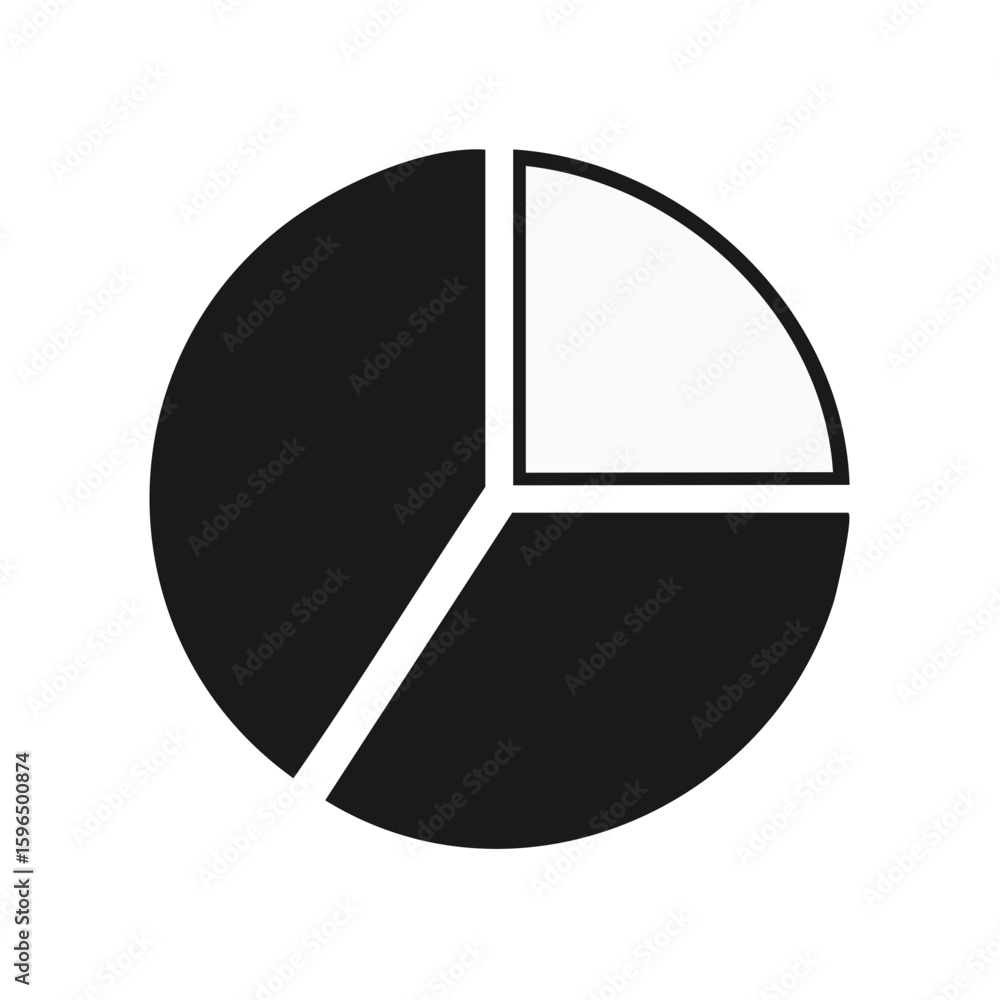 Poster pie chart with three segments representing data analysis and proportions