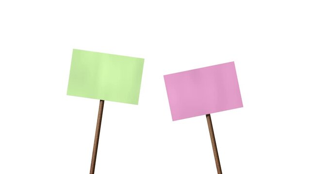Protest, Streit- zwei bunte Schilder werden geschwenkt