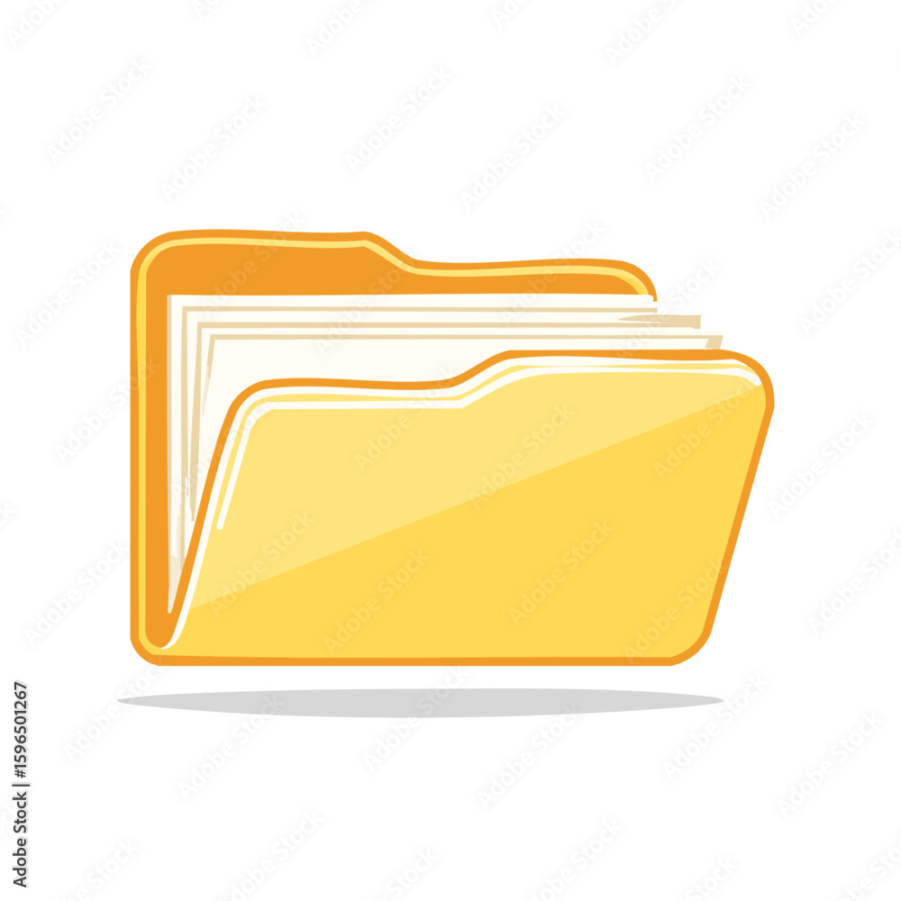 Poster open yellow folder icon with documents illustration for data management design