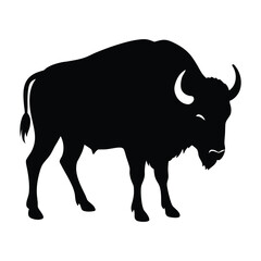Black silhouette of a bison standing on a white background