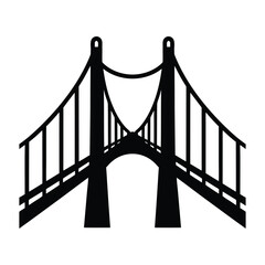 Black silhouette of a suspension bridge with towers and cables