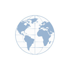 Globe Illustration: Blue Stylized World Map with Grids Showing Continents
