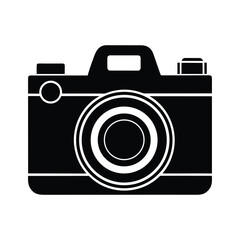 Simple black silhouette of a vintage camera on a white background