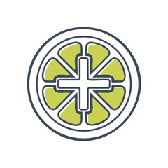 Obraz premium Sliced Citrus Fruit with Plus Sign, Round Illustration of Healthy Food