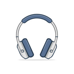 Over Ear Headphones Vector Illustration Gray and Blue Modern Style Audio Device Listening