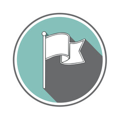 Symbolic Outline Illustration of a Flag in a Blue Green Gray Circle with Shadow