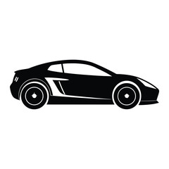 Sleek black sports car silhouette with white accents on a white background