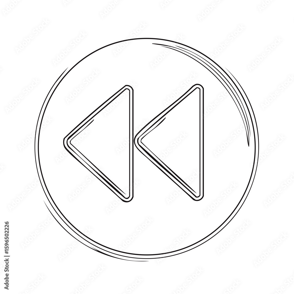 Poster reverse round sign sketch: outline of double arrows in circle for media controls