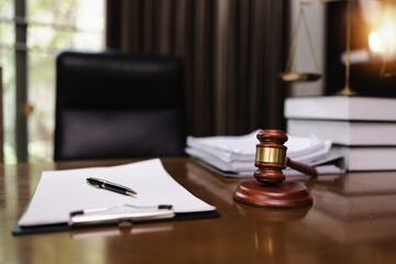 lawyer hammer on wood table, Judge's gavel, law,