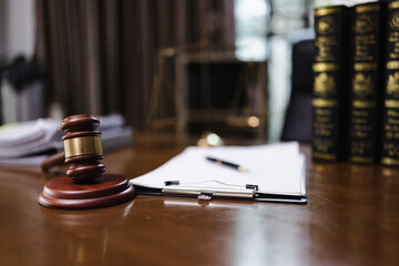 lawyer hammer on wood table, Judge's gavel, law,
