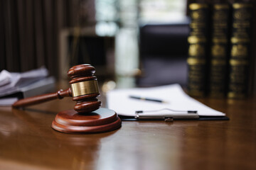 lawyer hammer on wood table, Judge's gavel, law,