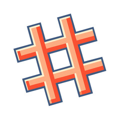 Vibrant Hashtag Symbol in Retro Style with Orange and Blue Outline on White Background