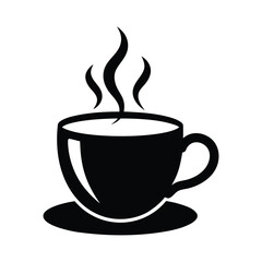 Black silhouette of a steaming coffee cup on a saucer