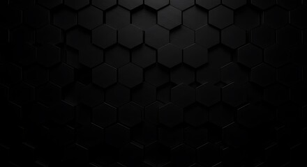Abstract dark hexagonal pattern, textured surface, 3D rendered, geometric design, shadows.