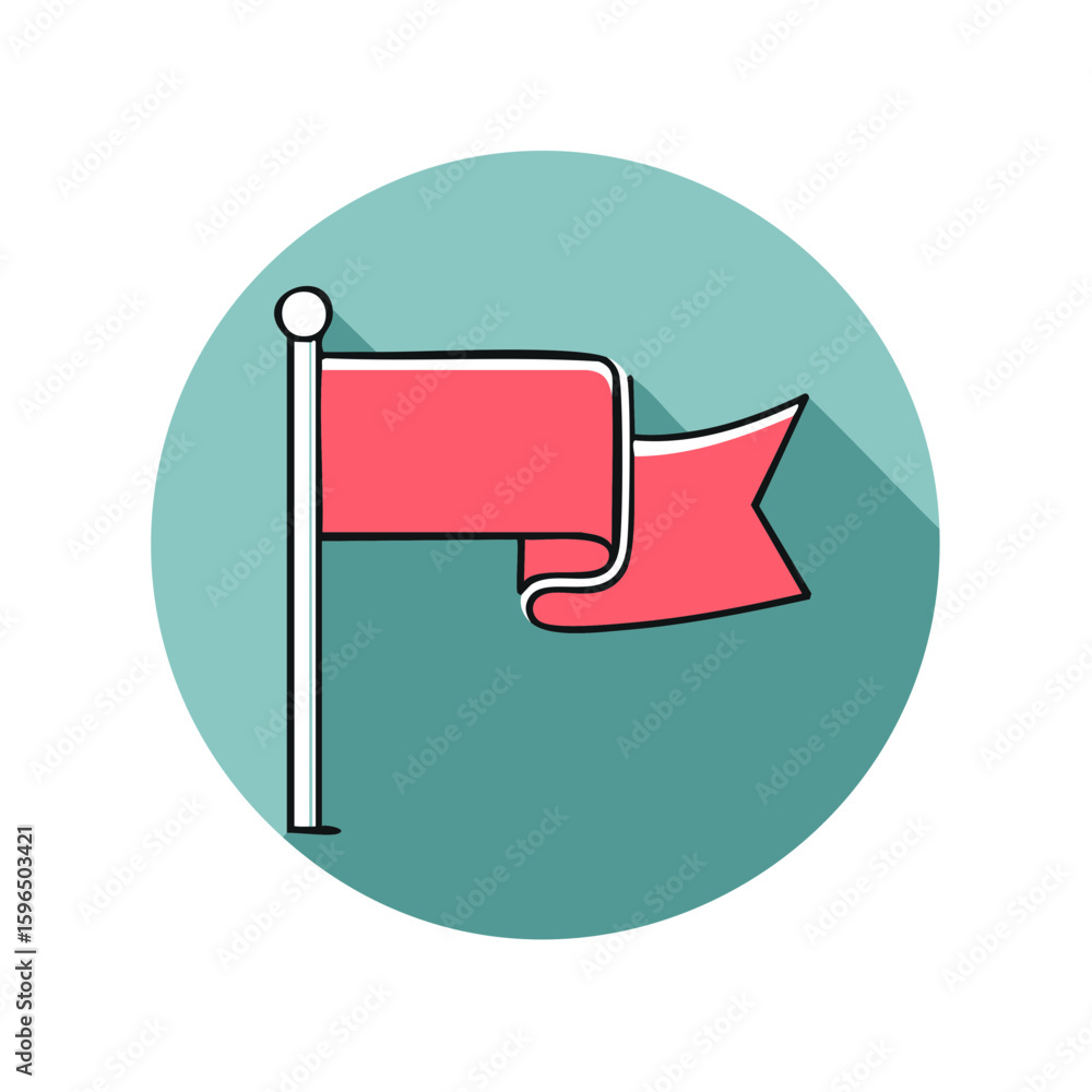 Poster red flag icon with a teal background for mapping or achieving goals