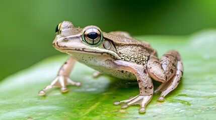 Fototapeta premium Close-Up of a Brown Frog Sitting on a Leaf in Natural Habitat