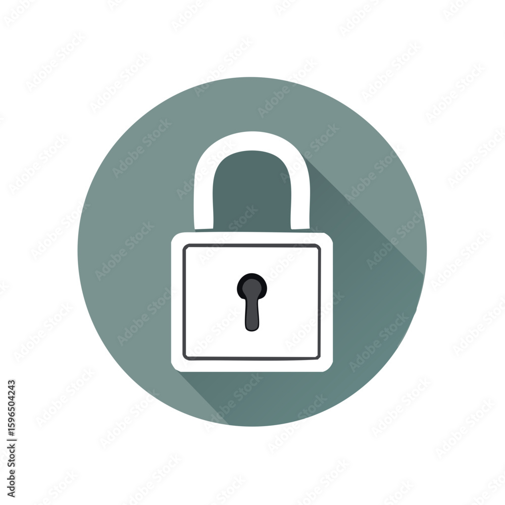 Poster secured white padlock symbol on teal circle for data encryption and cyber security design