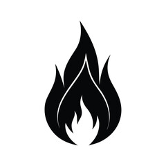 Simple black flame icon on white background