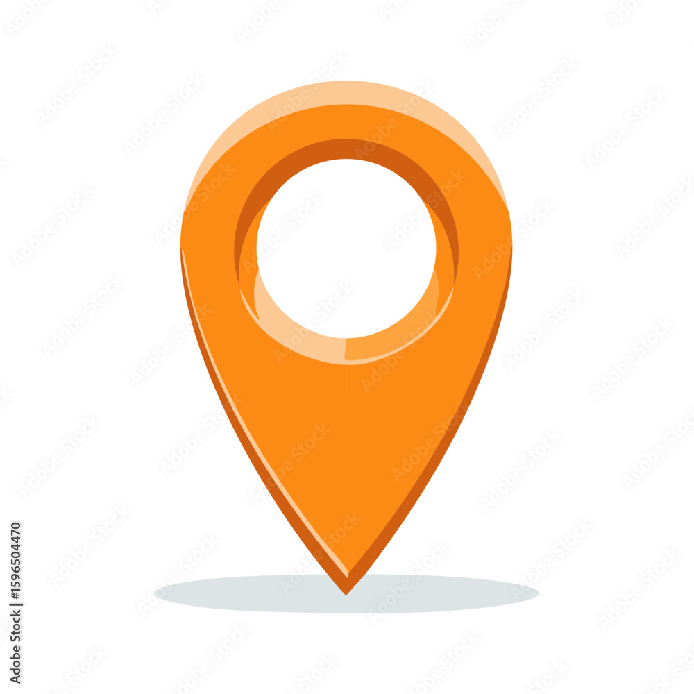 Poster orange location pin pointer symbol icon for map navigation and place identification