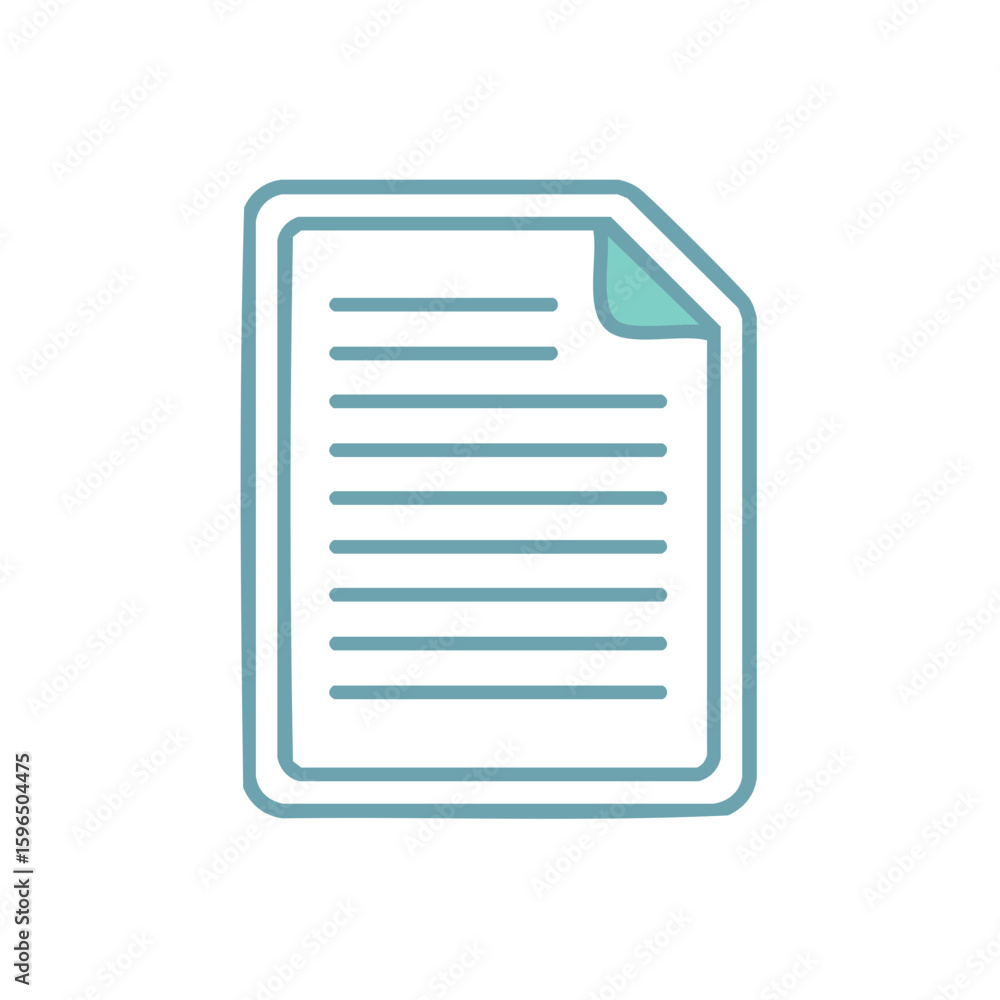 Poster illustration of a paper sheet with a folded corner, text lines on page for document icon