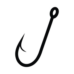 Simple black fishing hook icon on a white background