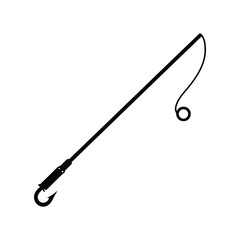 Simple black silhouette of a fishing rod with hook and line